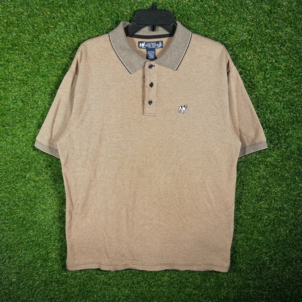 Big Dogs Mens Tan Textured Polo Shirt Large Short Sleeve‎ Cotton Blend Vintage